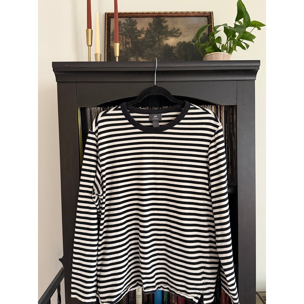 Nautical Parisian Striped Long Sleeve T-Shirt L Fit Cotton Breton